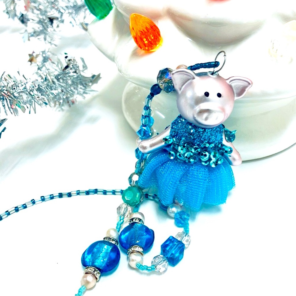 Pique Piglet Ballerina Aqua Blue Necklace